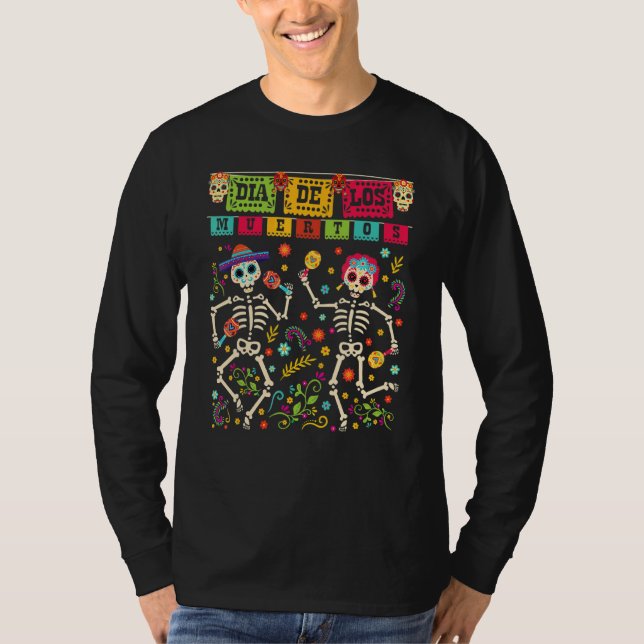 Dia De Los Muertos Costume Day of the dead Skeleto T Shirt (Framsida)