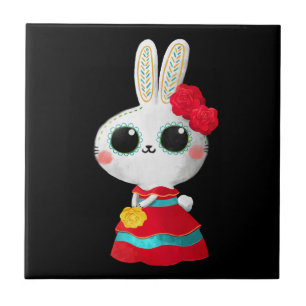 Dia De Los Muertos Cute Bunny Red Dress Mexican Kakelplatta