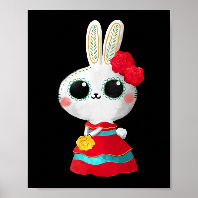Dia De Los Muertos Cute Bunny Red Dress Mexican Poster (Framsidan)