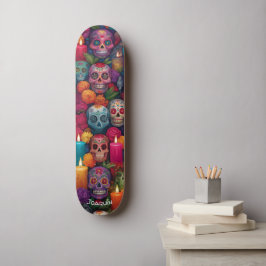 Dia de los Muertos (Dag av de döda) kranier Mini Skateboard Bräda 18,5 Cm