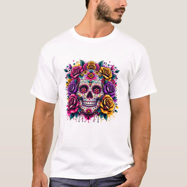 Dia De Los Muertos-dags blommor T Shirt (Framsida)