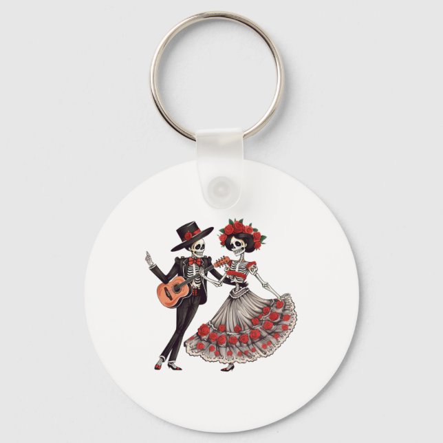 Dia De Los Muertos Dancing Skeletons Mexican Coupl Nyckelring (Framsida)