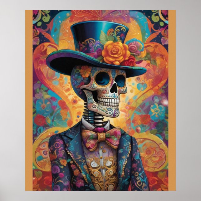 Dia de los Muertos Dapper Skeleton Poster (Framsidan)