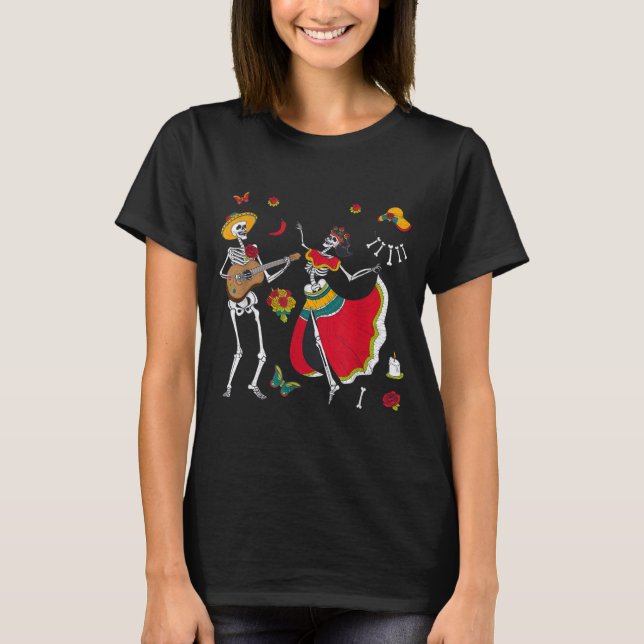 Dia De los Muertos Day Dead 2020 Skull Dancing T Shirt (Framsida)