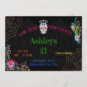 Dia De Los Muertos Day of the dead Birthday 5x7 Inbjudningar