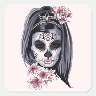 Dia De Los Muertos Day of the dead Catrina Paintin Fyrkantigt Klistermärke