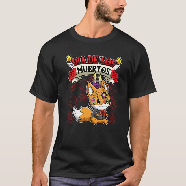 Dia De Los Muertos Day of the dead Fox T Shirt (Framsida)