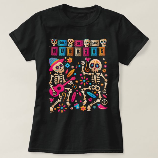 Dia De los Muertos Day of the Dead Mexican Skeleto T Shirt (Design framsida)