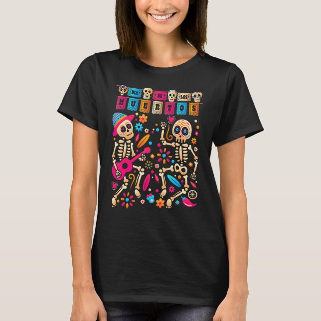 Dia De Los Muertos Day of the dead Mexican Skeleto T Shirt (Framsida)