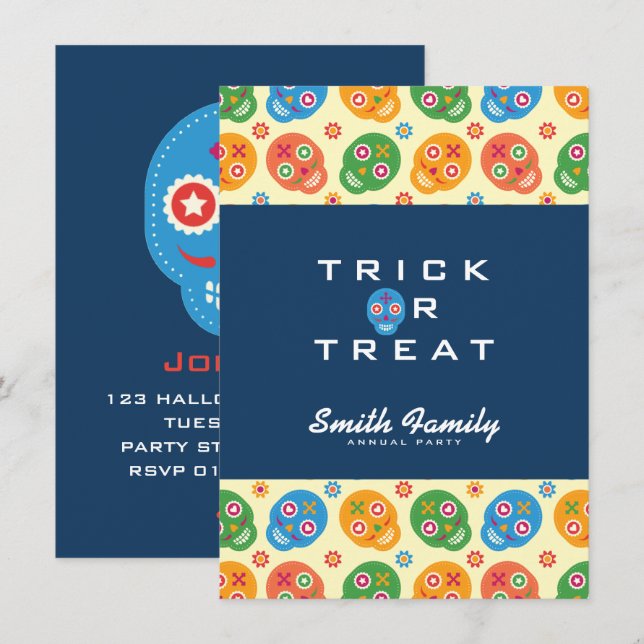 Dia De Los Muertos. Day of the dead. SockerDöskall Inbjudningar (Fram/baksida)