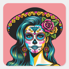 Día de los Muertos Day of the dead Stickers Fyrkantigt Klistermärke
