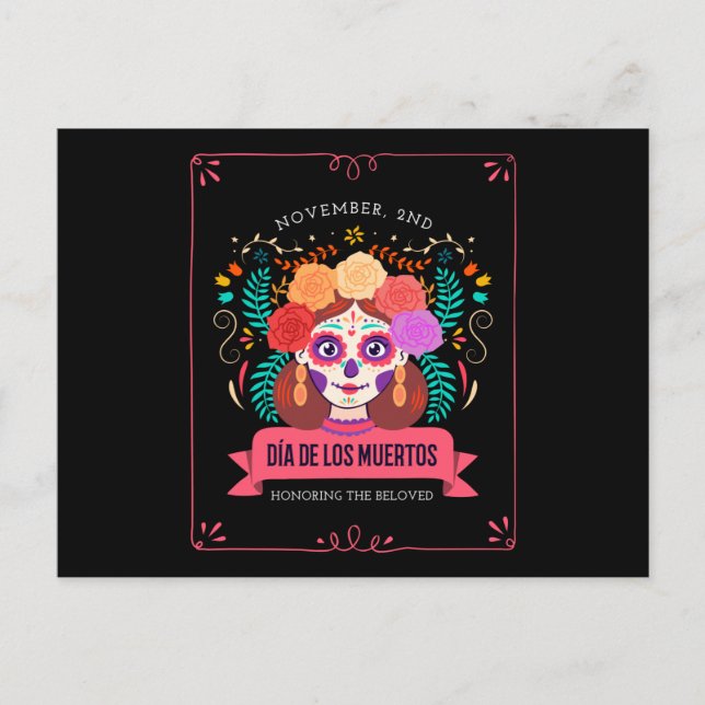 Dia de los muertos day of the dead vykort (Framsida)