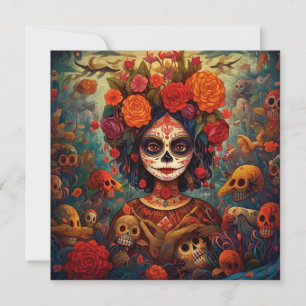 Dia de los Muertos (Day of the dead) White Blommig Inbjudningar