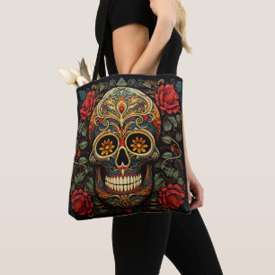 Dia de los Muertos Decorative Skull Tote Bag Tygkasse