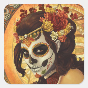Dia De Los Muertos Dekorativ kudde Fyrkantigt Klistermärke