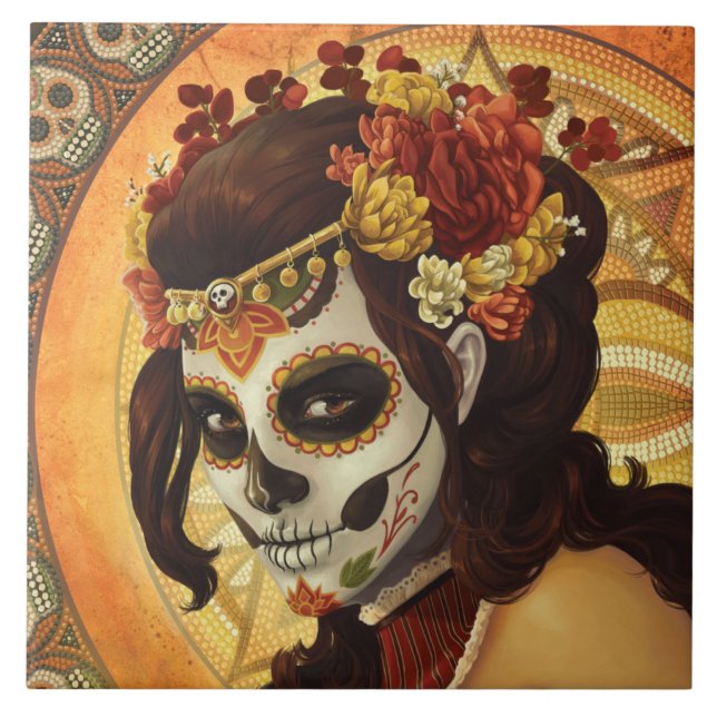 Dia De Los Muertos Dekorativ kudde Kakelplatta (Framsidan)