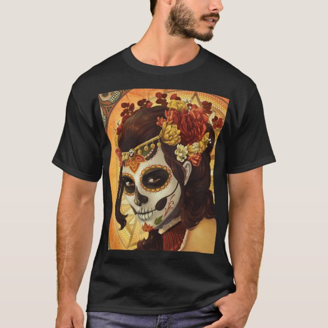 Dia De Los Muertos Dekorativ kudde T Shirt (Framsida)