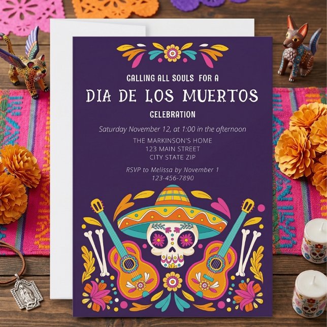 Dia De Los Muertos Dödskallefirande Inbjudan (Skapare uppladdad)