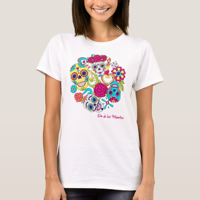 Dia de Los Muertos Döskallars T Shirt (Framsida)