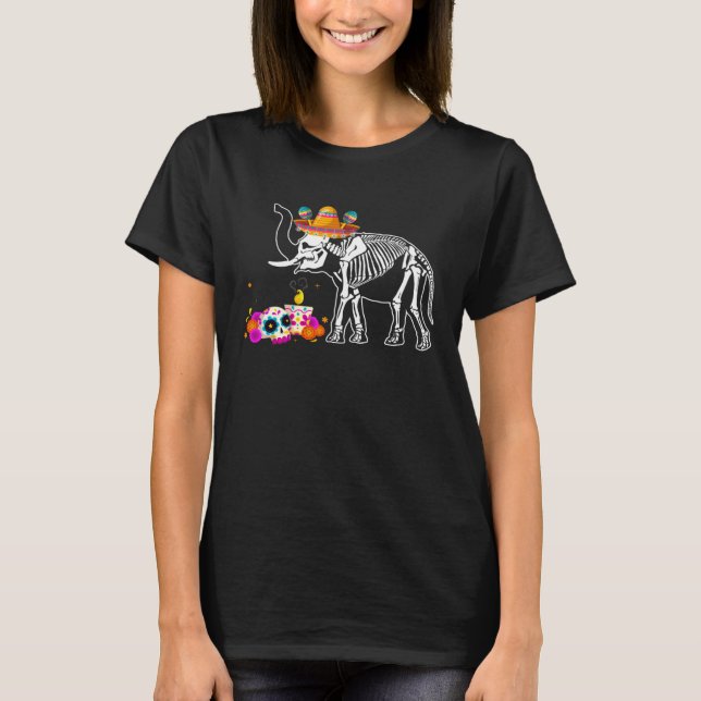 Dia de los Muertos Elephant Sugar Skull Costume T Shirt (Framsida)