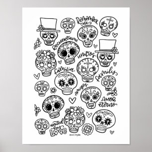 Dia de Los Muertos - Färgsida för sockerbitar Poster