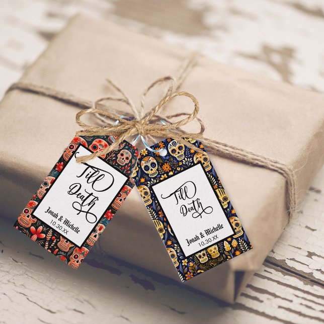 Día de los muertos Fest till döden eller Bröllop  Presentetikett (Skapare uppladdad)