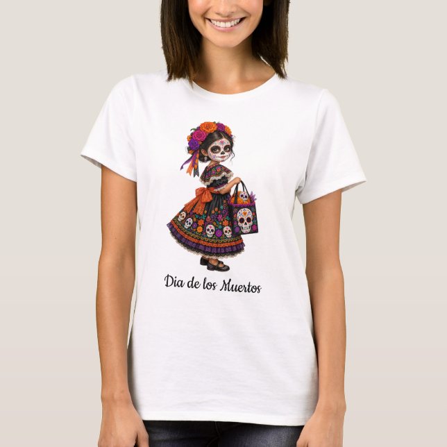 Dia de los Muertos Flicka  T Shirt (Framsida)
