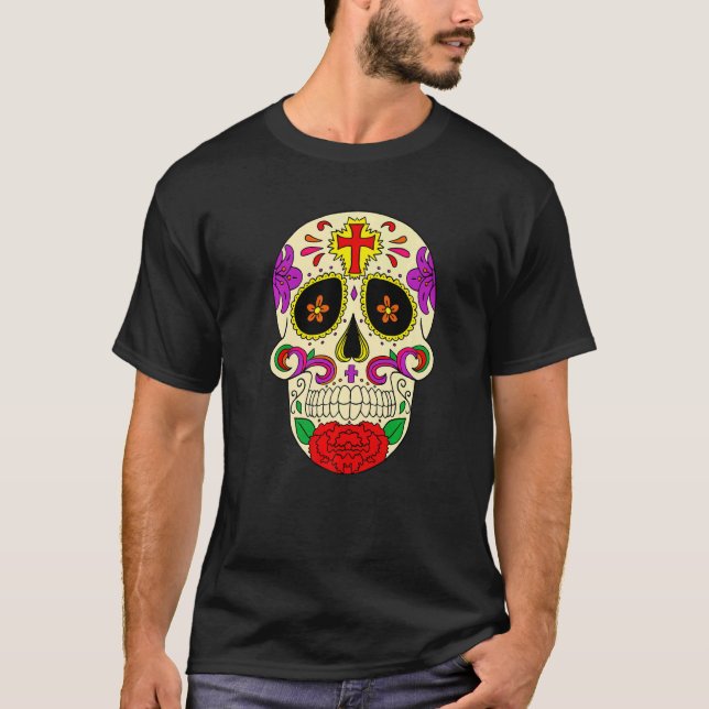 Dia De Los Muertos Flower Flower Mask Skull Premiu T Shirt (Framsida)