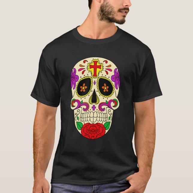Dia De Los Muertos Flower Flower Mask Skull T Shirt (Framsida)