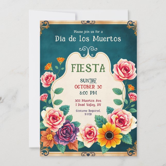 💀🎉Dia de los Muertos Förgylld och Borta: Inbjudningar (Framsida)