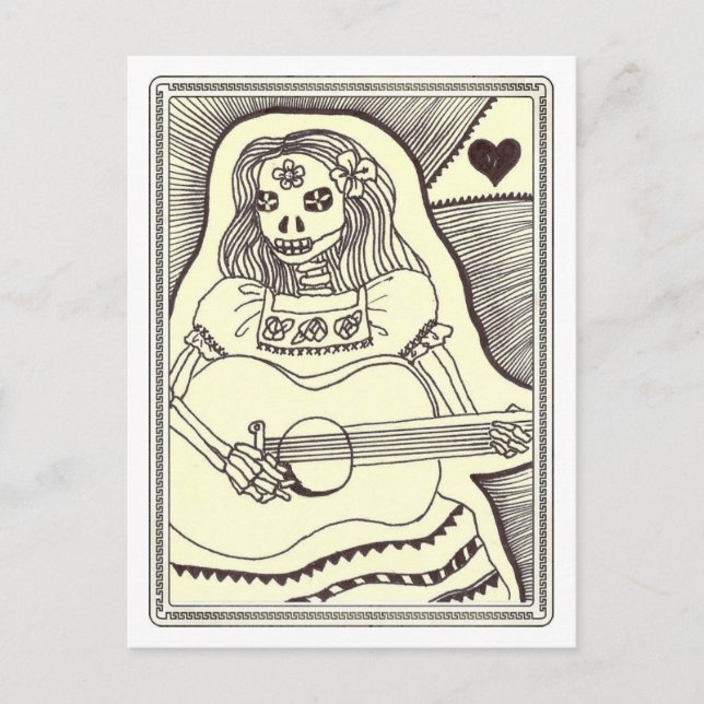 Dia de Los Muertos Girl med Guitar Vykort (Framsida)