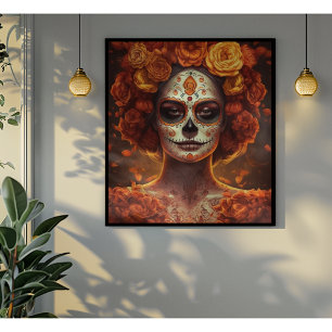 Dia de los Muertos golden målat ansikte Canvastryck