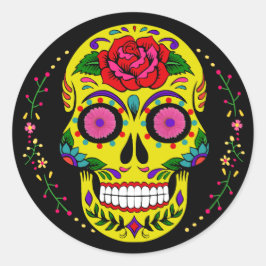 Día de los Muertos Gult Sugar Skull Halloween Runt Klistermärke