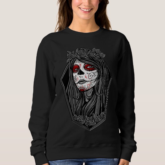 Dia de los Muertos Halloween Roses Mexican Sugar S T Shirt (Framsida)