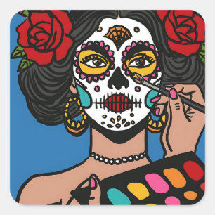 Dia de los Muertos Hand plockade Catrina Fyrkantigt Klistermärke