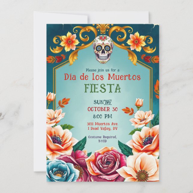 💀🎉Día de los Muertos Hjärta & Själ Inbjudningar (Framsida)