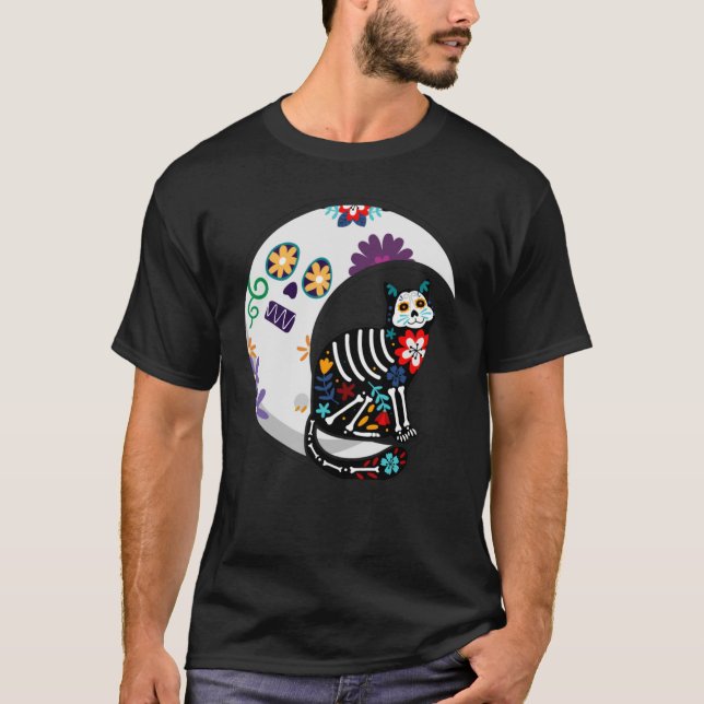 Dia de los Muertos i Mexiko eller Sugar Skull Cat  T Shirt (Framsida)