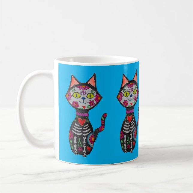 Dia de Los Muertos Katt Kaffemugg (Vänster)