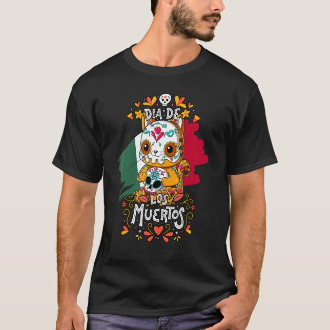 Dia De Los Muertos Katt T Shirt (Framsida)