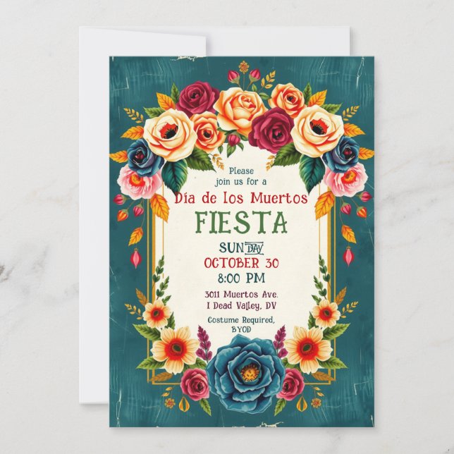 💀🎉Día de los Muertos Kronblad & Fantomer: Inbjudningar (Framsida)