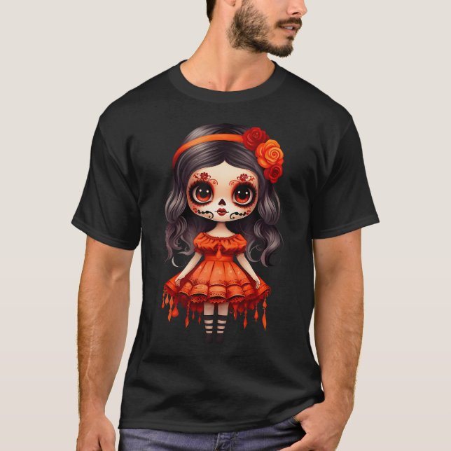 Dia De Los Muertos La Catrina Cute Skeleton Mexiic T Shirt (Framsida)