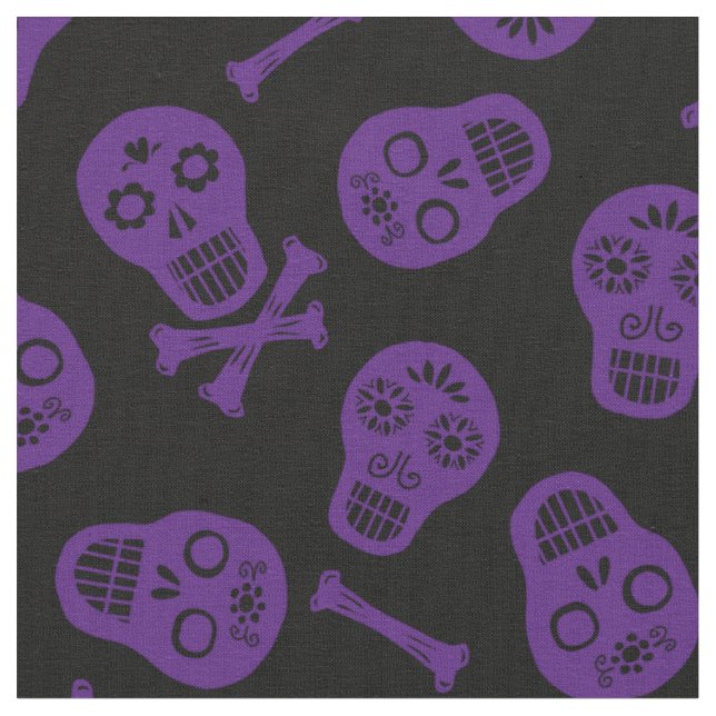 Dia de los Muertos Lila Pappra Döskallar Mönster Tyg (Närbild)