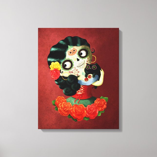 Dia de Los Muertos Lolly Mexican Catrina Girl Canvastryck (Framsida)
