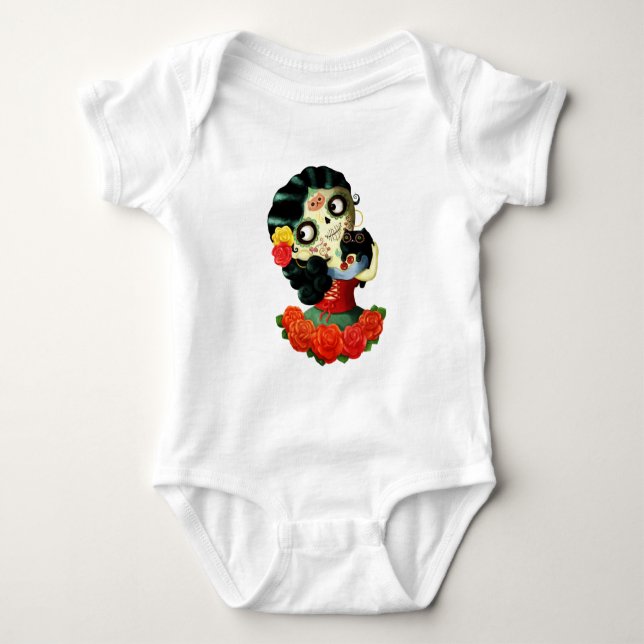 Dia de Los Muertos Lolly Mexican Catrina Girl Tee Shirt (Framsida)
