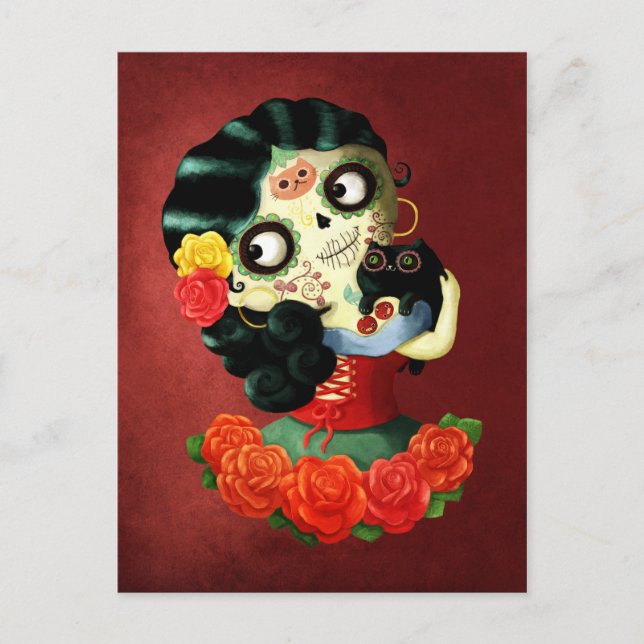 Dia de Los Muertos Lolly Mexican Catrina Girl Vykort (Framsida)