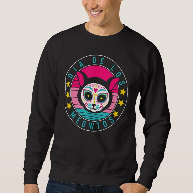 Dia De Los Muertos Meowtos Cat Sugar Skull Mexico  Lång Ärmad Tröja (Framsida)