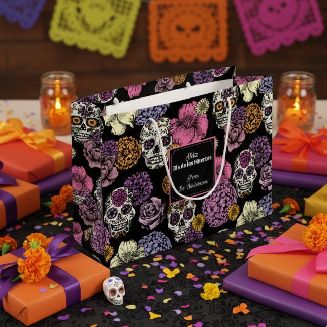 Dia de los Muertos Mexican Sugar Döskallars & Flow (Colorful Mexican Dia De los Muertos Calavera Gift Bag. Sugar Skulls, Flowers & Roses for Halloween)