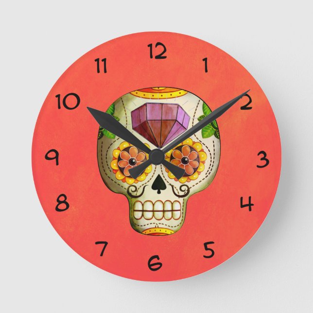 Dia de Los Muertos Mexican Sugar Skull Rund Klocka (Framsida)