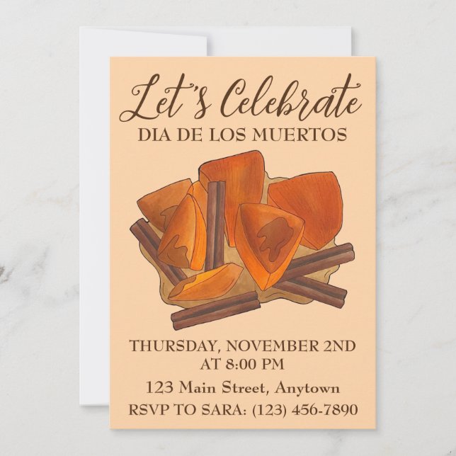 Dia De Los Muertos Mexikansk Calabaza en Tacha Mat Inbjudningar (Framsida)