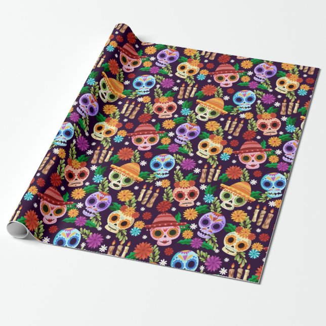 Dia de los Muertos Mönster Wrapping Papper Presentpapper (Utrullad)